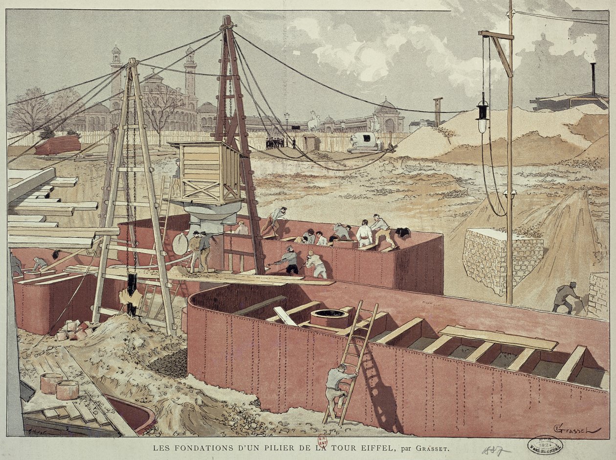 Az Eiffel-torony alapjainak lerakása, 1887 alkotó: Eugene Grasset