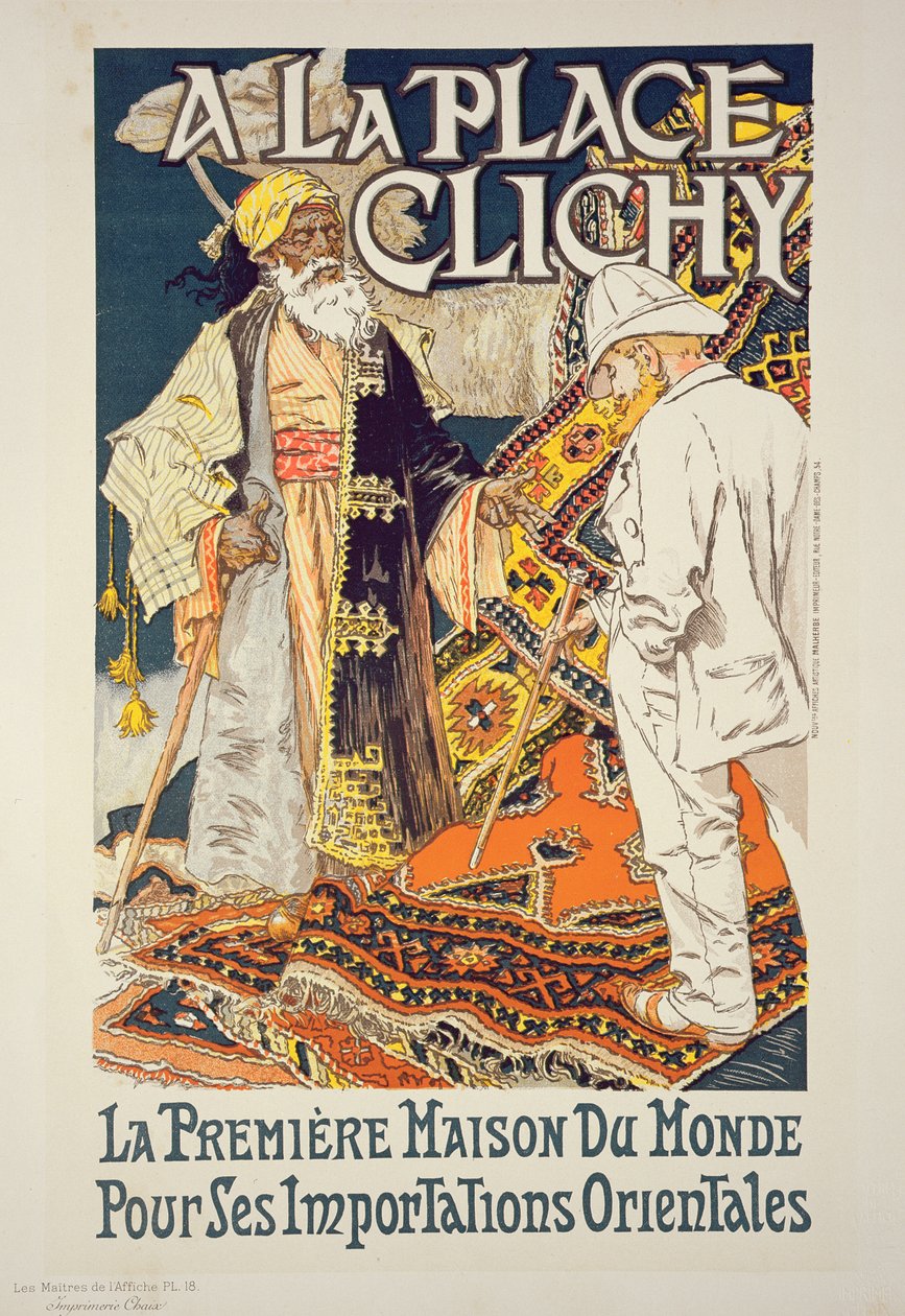 Az „A La Place Clichy” keleti árukra szakosodott üzletet hirdető plakát reprodukciója, 1891 alkotó: Eugene Grasset