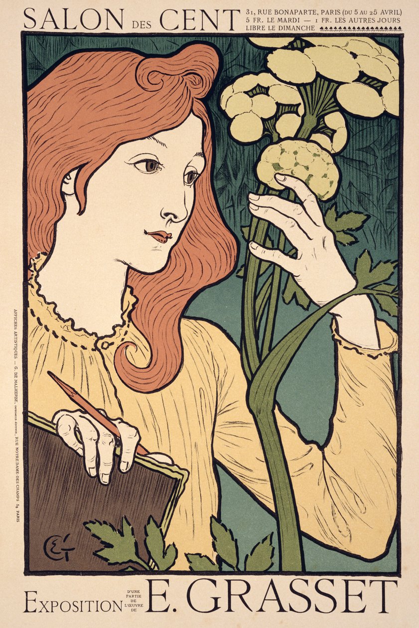 „Eugene Grasset munkáinak kiállítása a Salon des Cent-ben” című plakát reprodukciója, a Rue Bonaparte, Párizs alkotó: Eugene Grasset