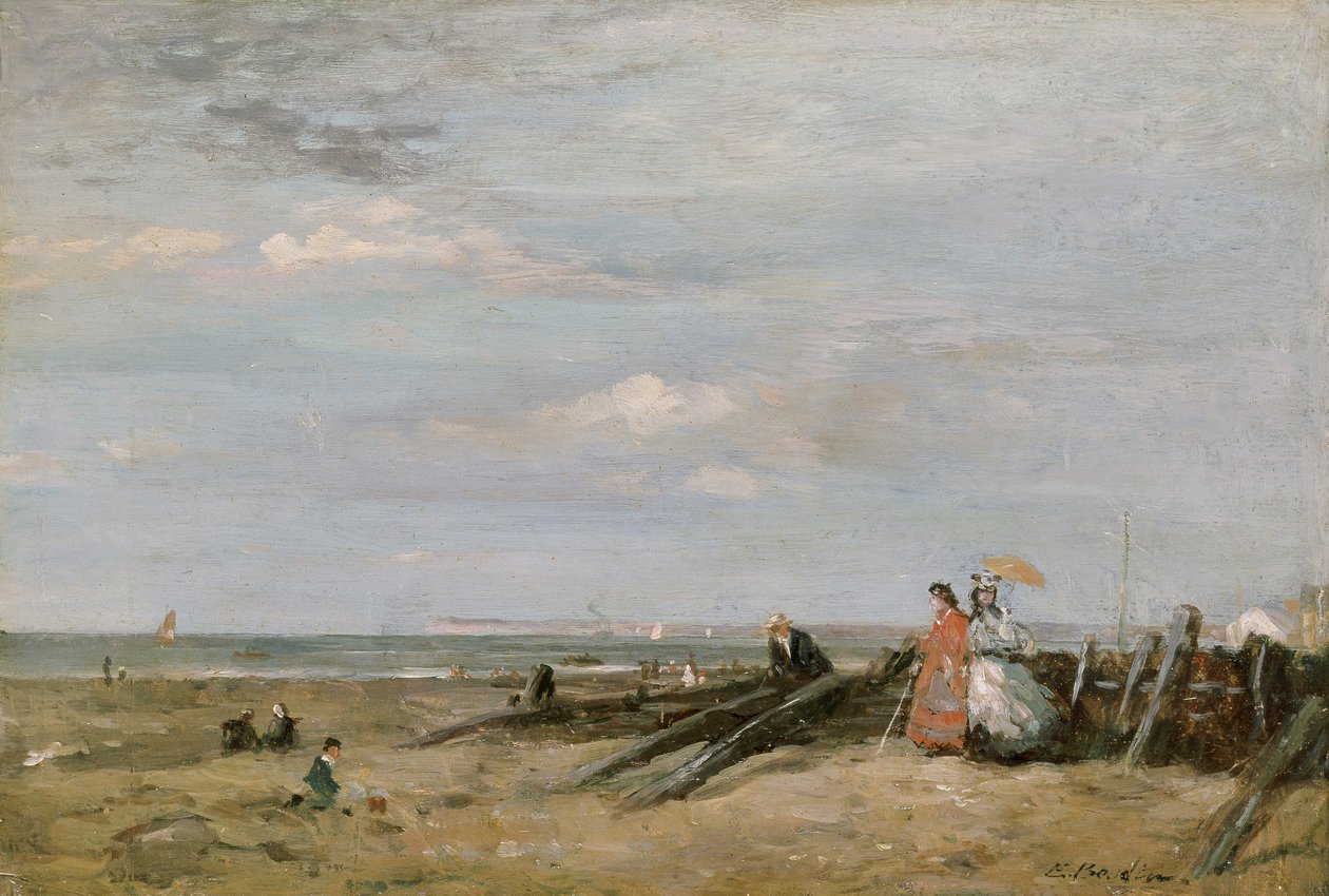 Trouville-i tengerparti jelenet, 1860-as évek (olaj, karton, panelen) alkotó: Eugene Louis Boudin