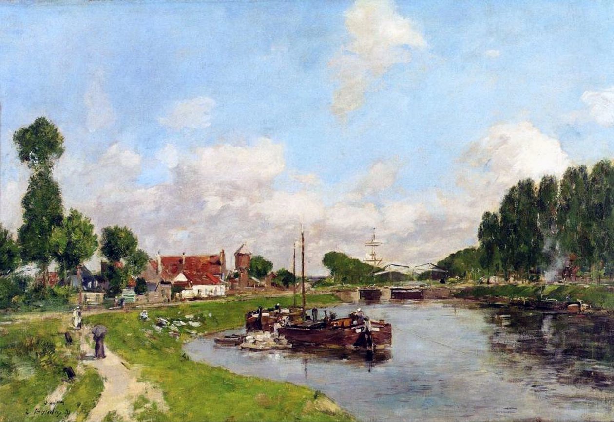 Bárkák a Saint-Valery-sur-Somme-i csatornán, 1891 alkotó: Eugene Louis Boudin