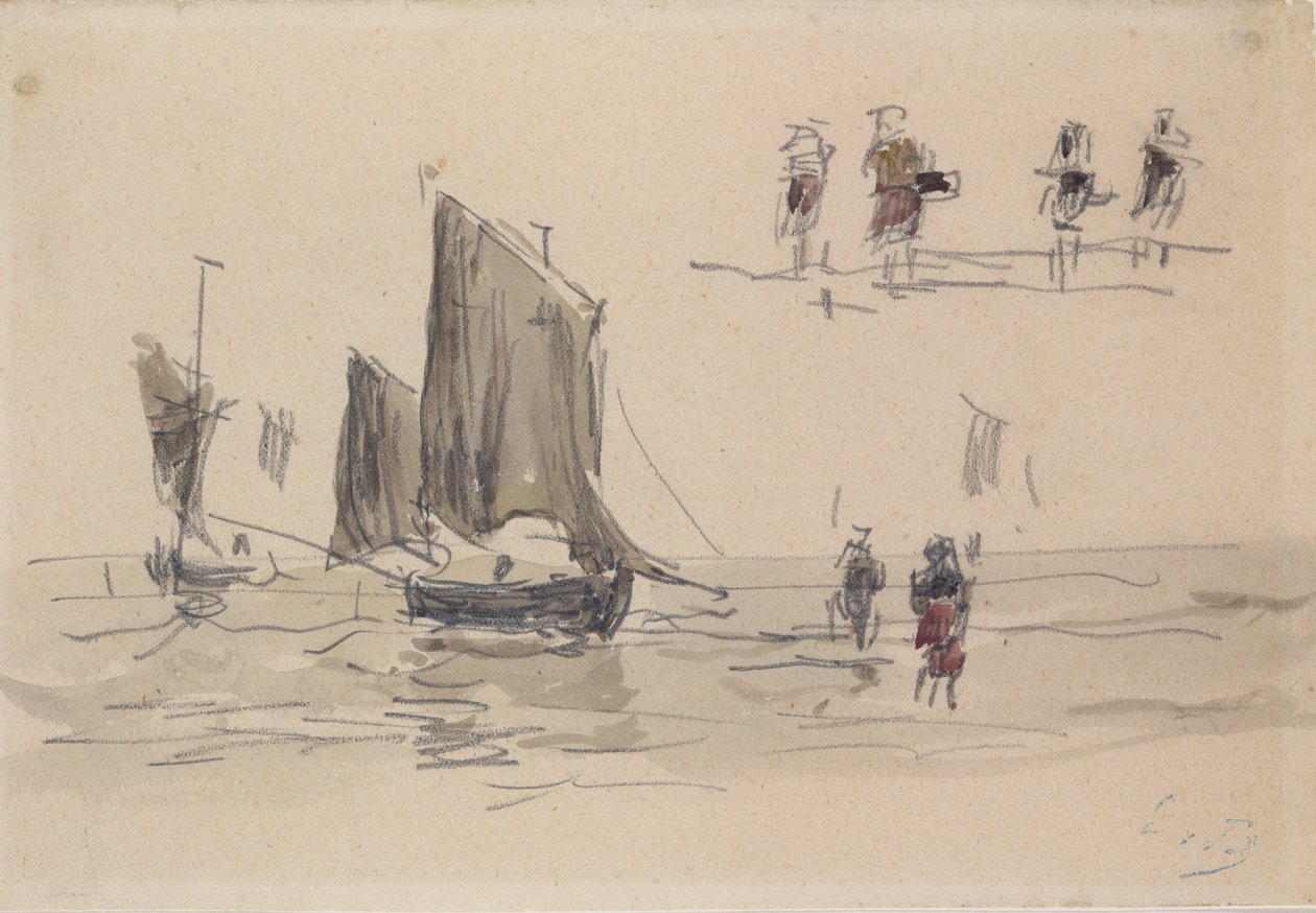 Hajók és halászok alkotó: Eugene Louis Boudin