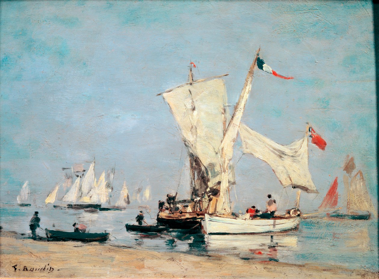 Vitorlások, 1869 körül, Eugene Louis Boudin (1824-1898) festménye, V: 0,24x0,31 m, Párizs, Musee dOrsay - „” Vitorlás hajók”, c, 1869, Olaj, fa, Eugene-Louis Boudin (1824) -1898), V: 0,24x0,31 m, alkotó: Eugene Louis Boudin