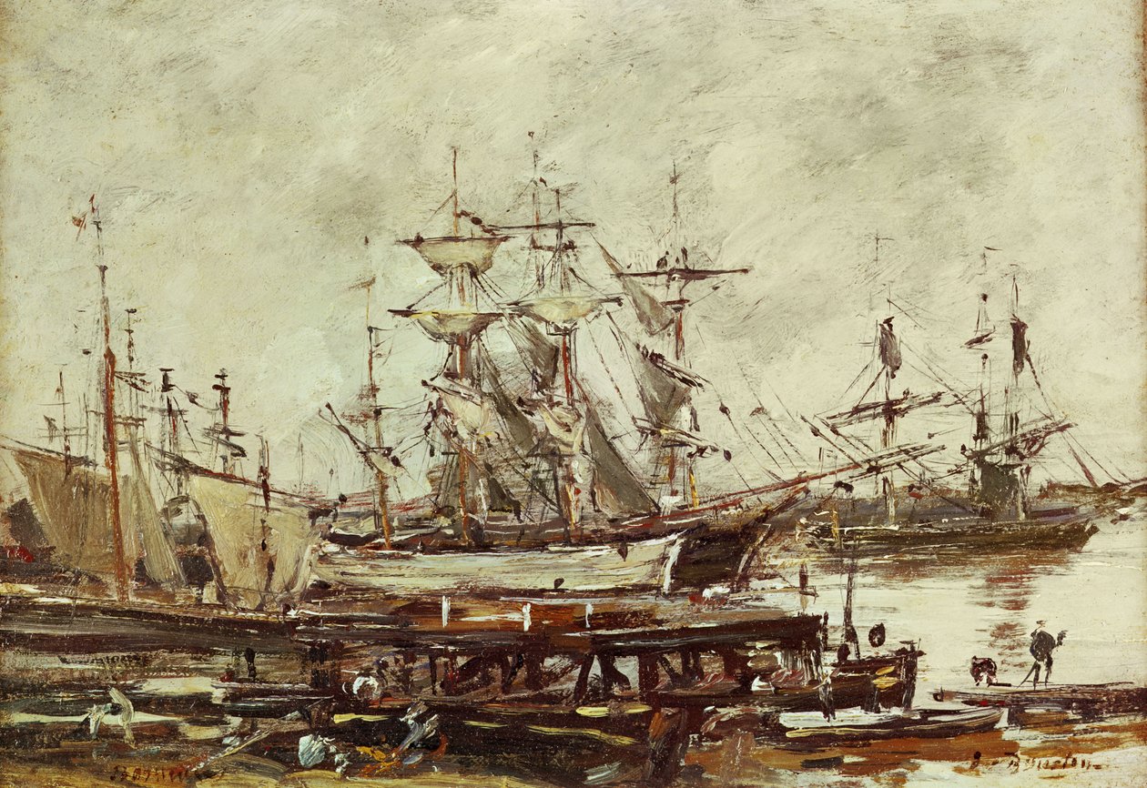 Vitorlás hajók a bordeaux-i kikötőben alkotó: Eugene Louis Boudin