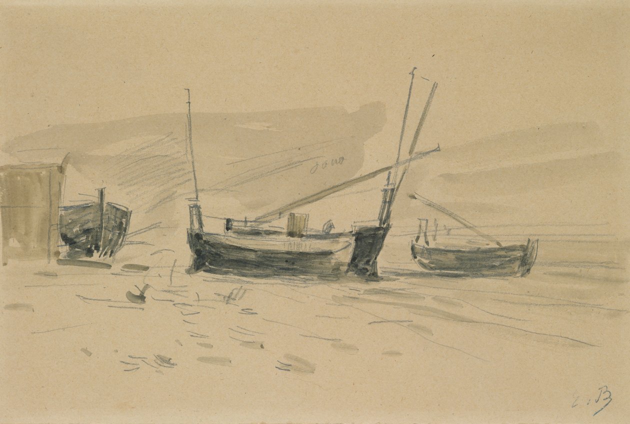 Kis partra vetett csónakok (wc és grafit, papír) alkotó: Eugene Louis Boudin