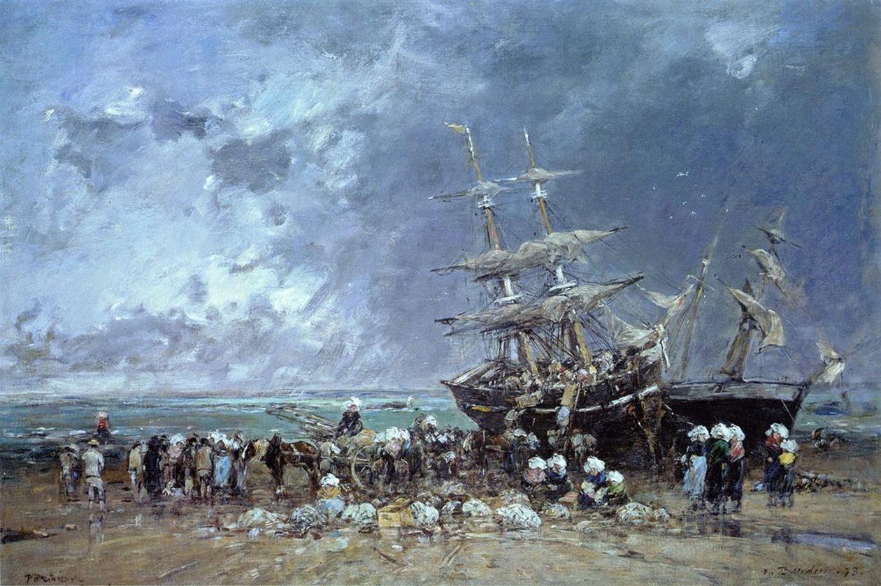 Az újfundlandi halászhajó kirakodása, 1873 alkotó: Eugene Louis Boudin