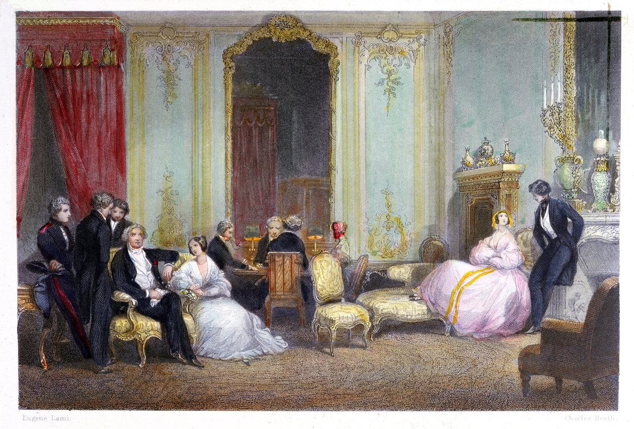 Család egy belső térben, 1842 alkotó: Eugene Louis Lami