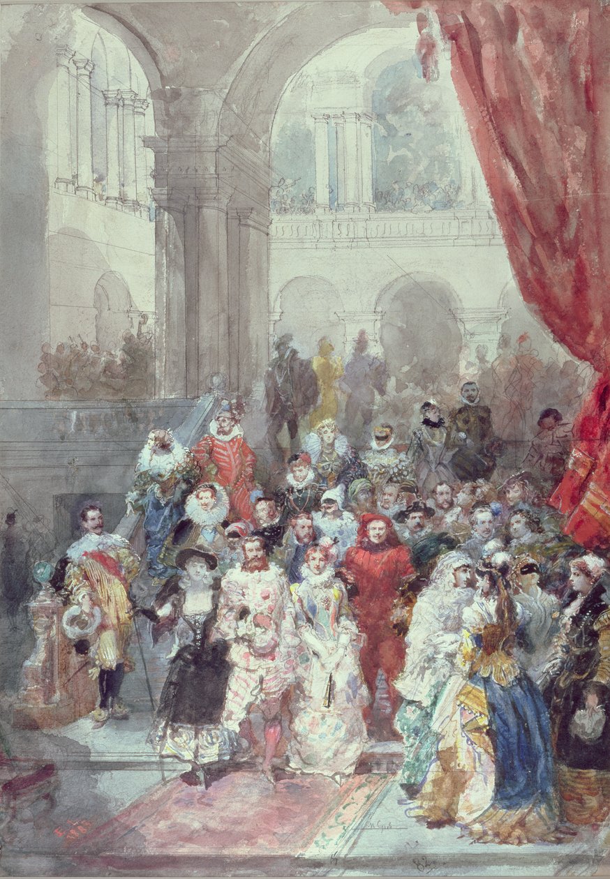 Tanulmány egy jelmezbálhoz, amelyet Sagan hercegnője adott, 1883 (wc grafit aláhúzással, fehérrel megnövelve a papíron) alkotó: Eugene Louis Lami