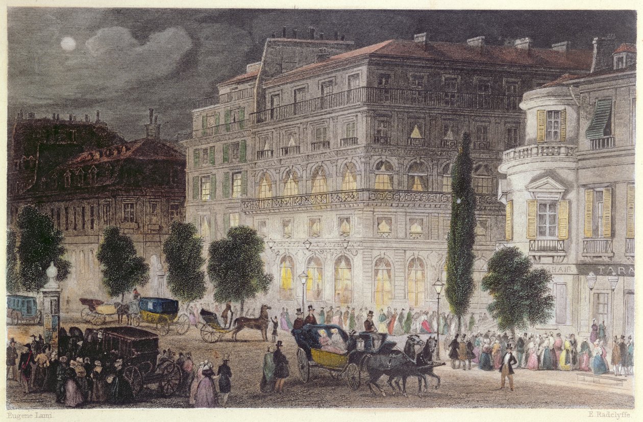 A Boulevard des Italiens látképe, E. Radclyffe metszete, 1840-50 körül. alkotó: Eugene Louis Lami
