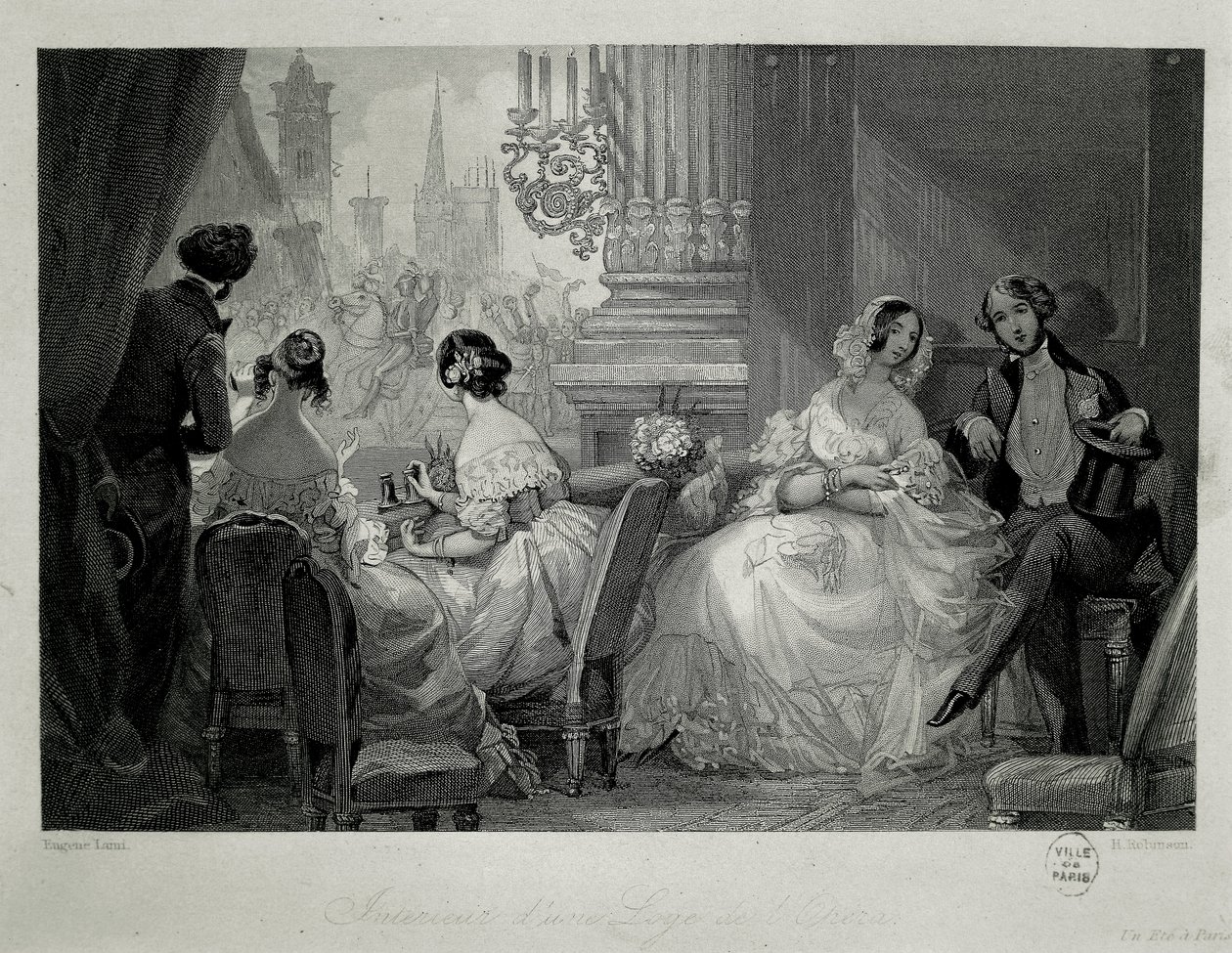 A párizsi opera belseje, emberek egy logában Eugene-Louis Lami metszet alkotó: Eugene Louis Lami