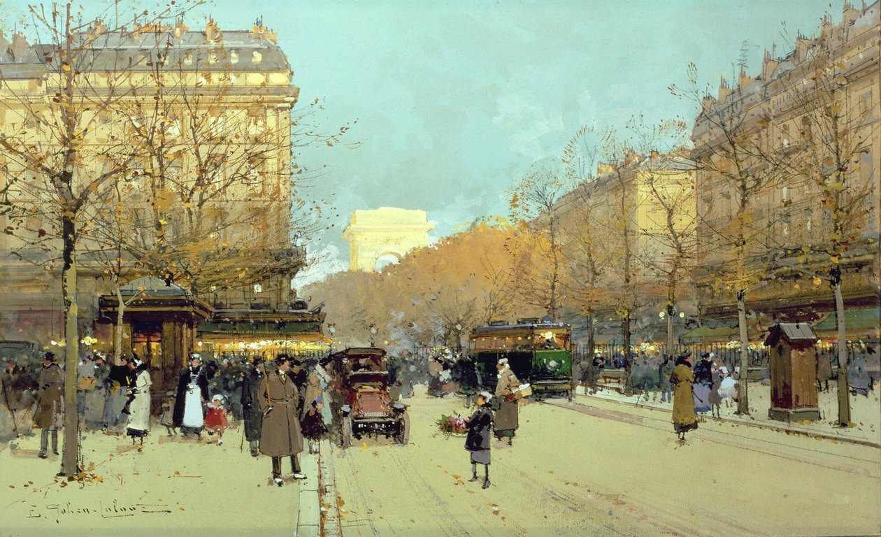 Boulevard Haussmann, Párizs (guache papíron) alkotó: Eugene Galien Laloue