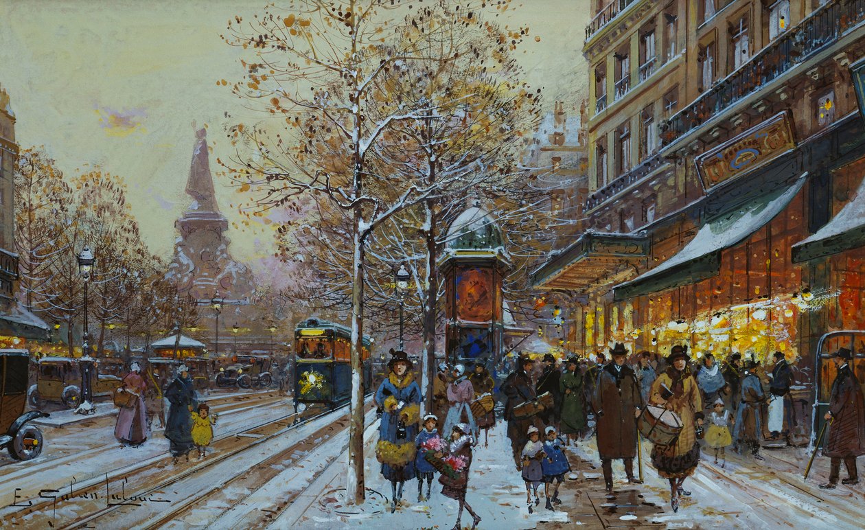 Place de la Republique, Párizs (faszén és testszín papíron) alkotó: Eugene Galien Laloue