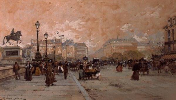 Egy párizsi utcai jelenet alkotó: Eugene Galien Laloue