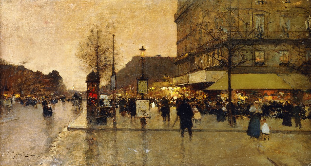 Egy párizsi utcai jelenet alkotó: Eugene Galien Laloue