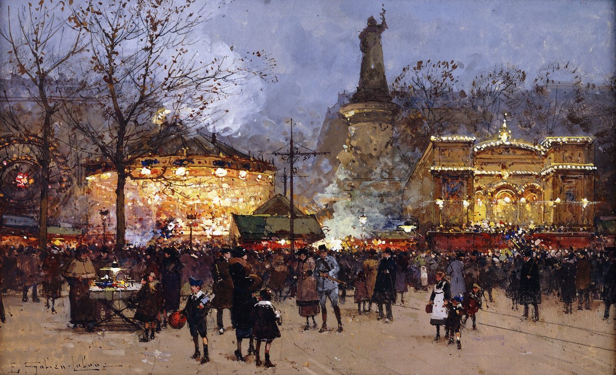 Party, Place de la Republique, Párizs alkotó: Eugene Galien Laloue