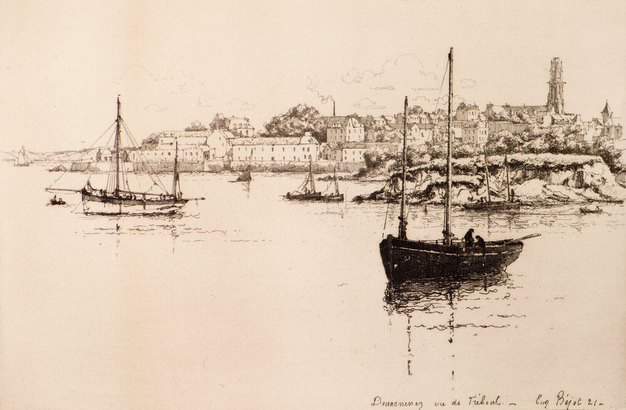 Douarnenez Treboulból (rézkarc) alkotó: Eugene Bejot