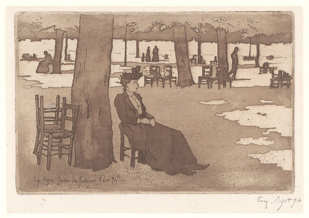 Nő a párizsi Tuileriák kertjében Jardins des Tuileries Paris (cím a tárgyon) alkotó: Eugene Bejot