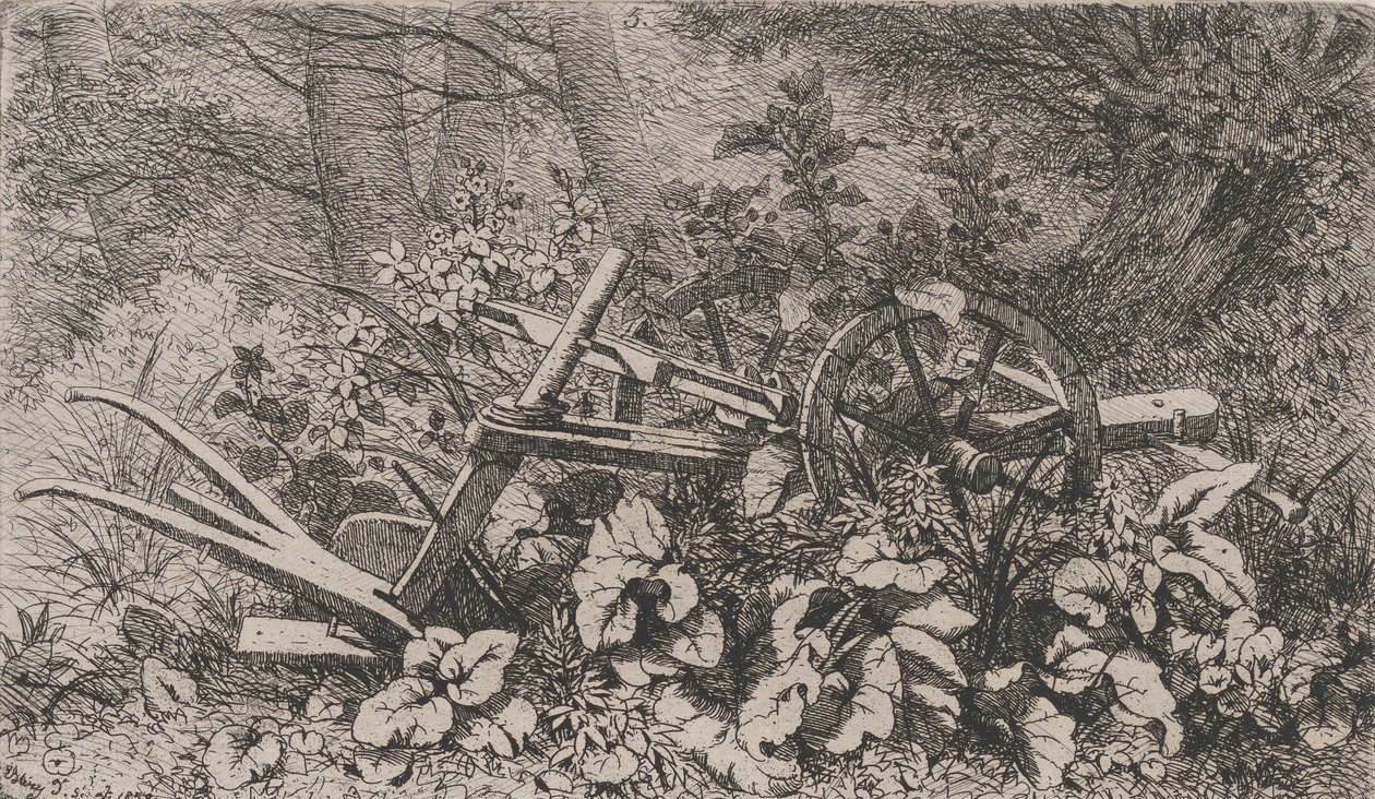 Az eke bojtorjánnövényekkel, 1858. alkotó: Eugene Bléry