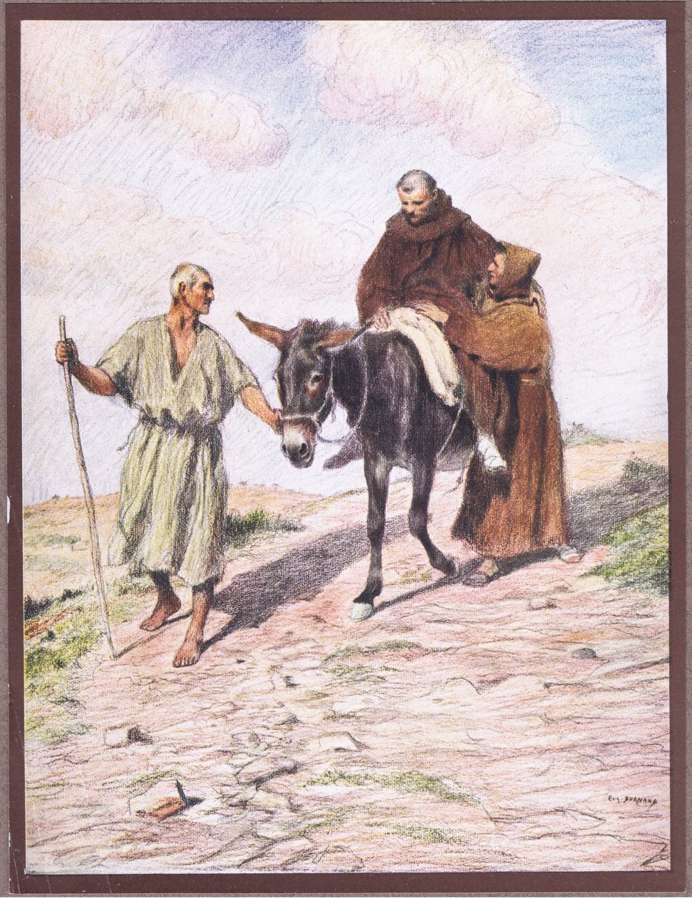 Szent Ferenc a La Verna-hegyről leereszkedik Leo baráttal a Szent Stigmák lenyomatát követően, 1919 alkotó: Eugene Burnand