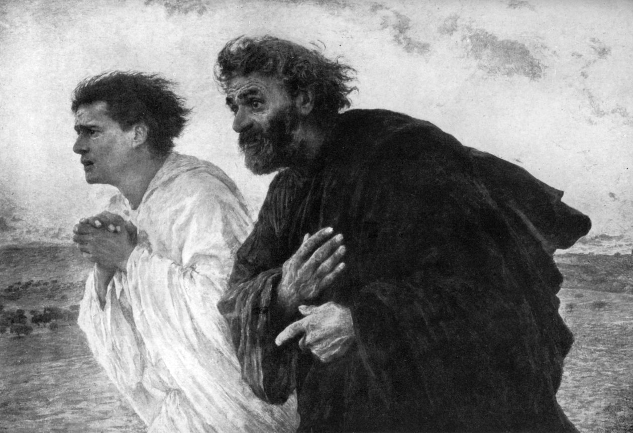Péter és János apostolok a feltámadás reggelén, 1926. alkotó: Eugene Burnand
