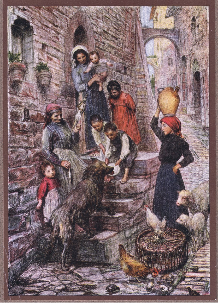 Gubbio farkasa megtérése után, 1919 alkotó: Eugene Burnand