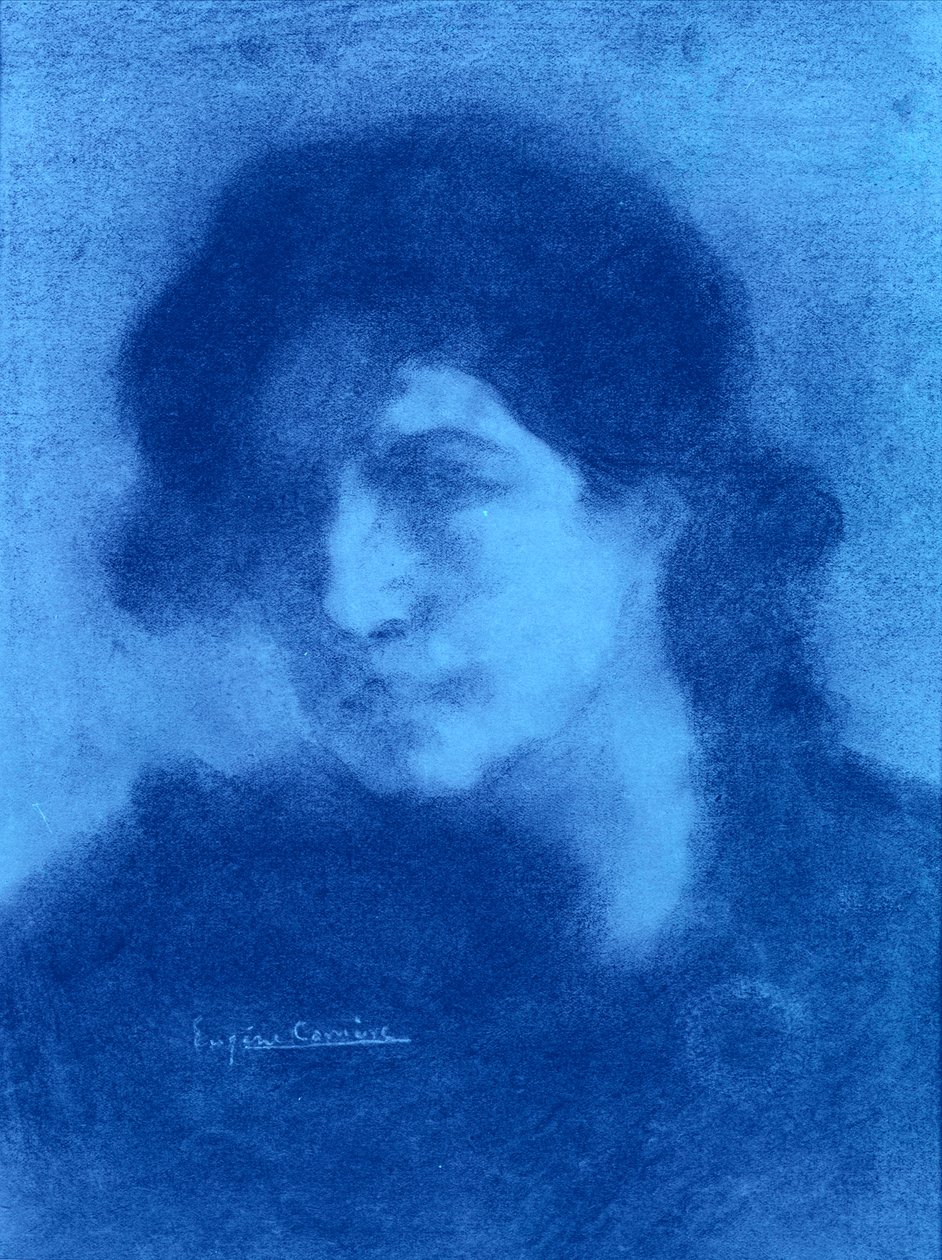 Női portré (kék tinta és mosás papíron) alkotó: Eugène Carrière