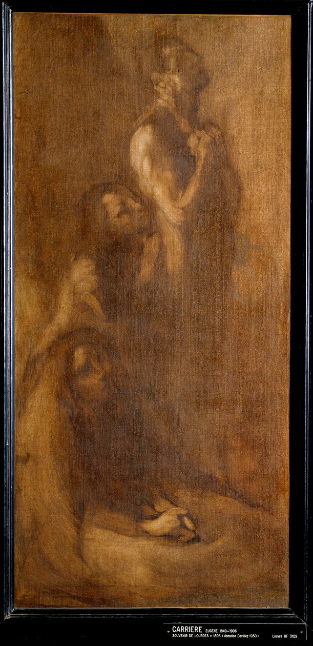 Lourdes Pelerins emlékezése imában. Eugene Carriere (1849-1906) festménye 1896 V. 0,73x0,35 m Párizs, Muse d