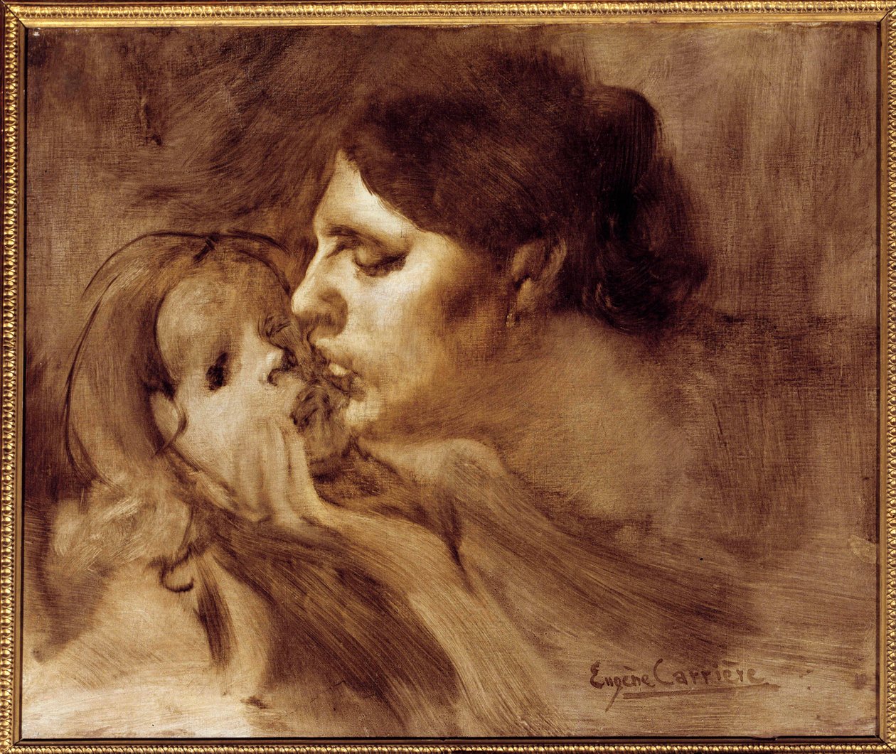 Eugene Carriere (1849-1906) Anyai csók festménye 19. század 0,46 x 0,55 m Párizs, Musee d