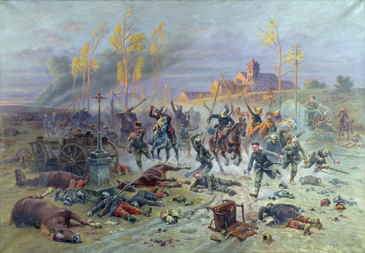 Francia katonák vádja a marne-i csatában, 1914. szeptember 8. vagy 9., 1915. alkotó: Eugene Chaperon