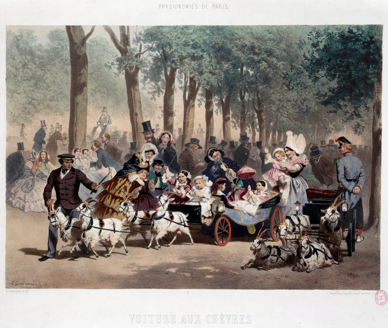Séta autóval a párizsi Tuileriák kertjében a 19. században Eugene Guerard litográfiája (1821-1866) 19. századi Párizs, Musee Carnavalet alkotó: Eugene Charles Francois Guerard