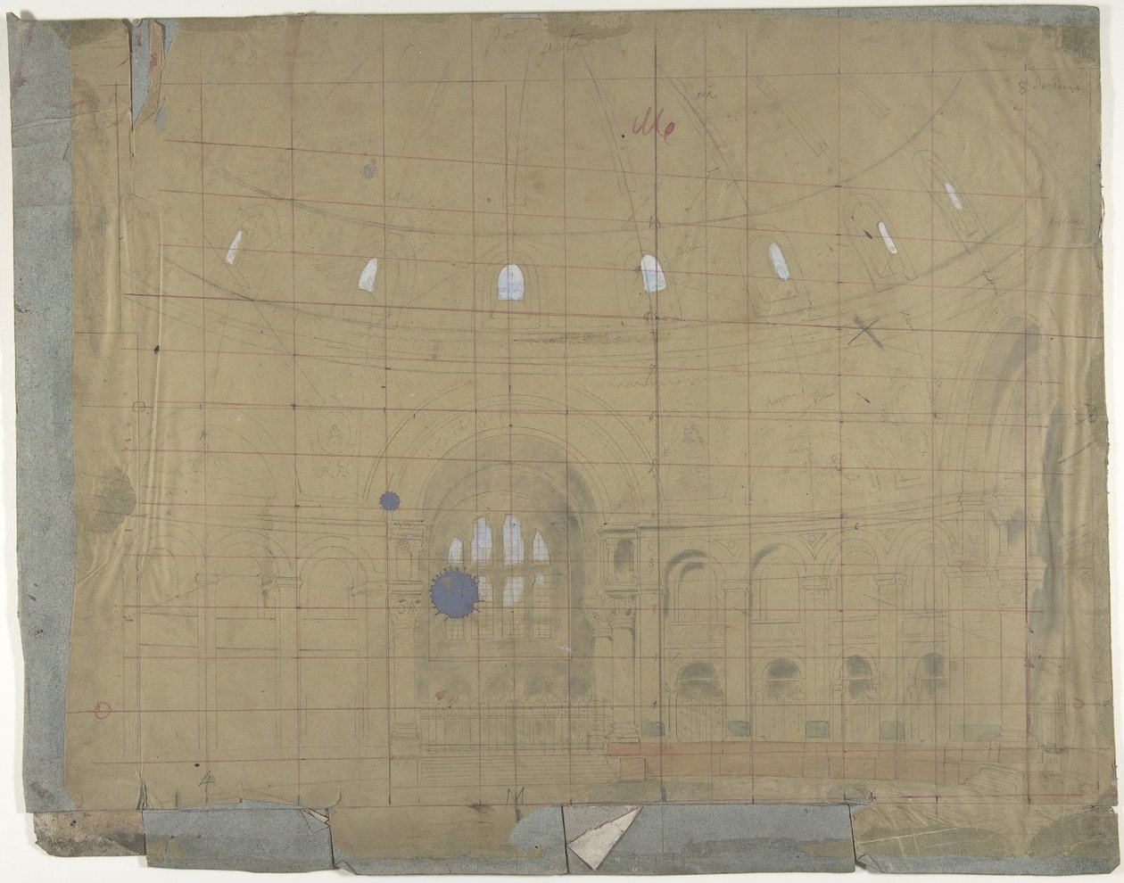 Színpadi díszlet az Opérában, Párizs: Templombelső, 1830-90. alkotó: Eugene Ciceri