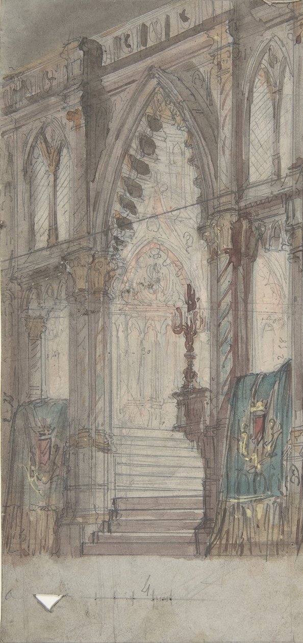 Színpadi díszlet az Opérában, Párizs: Templombelső, 1830-90. alkotó: Eugene Ciceri