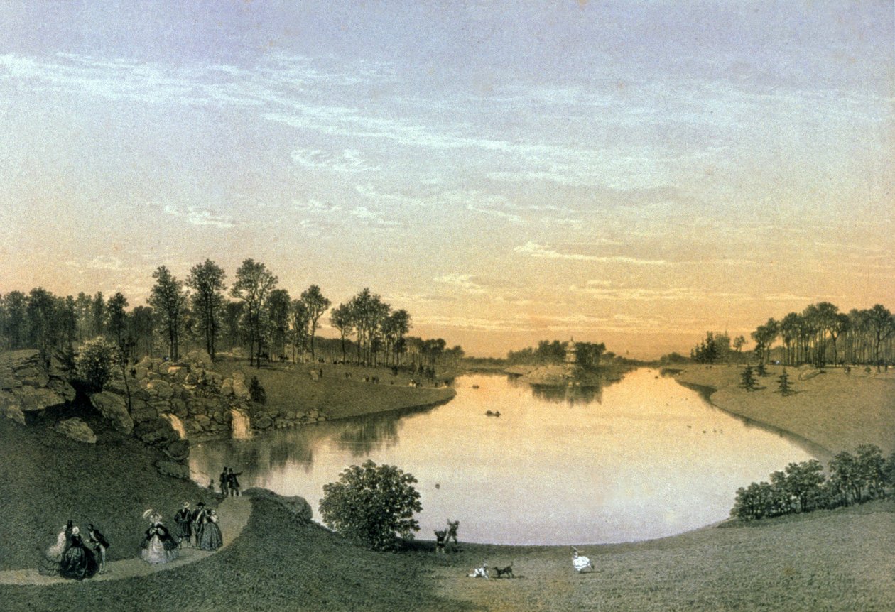 Bois de Boulogne-i tó, 1860 körül (metszet) alkotó: Eugene Ciceri