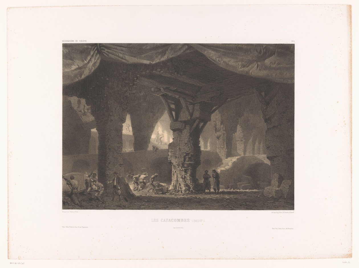 Theaterdecor met catacomben Les catacombes (szerkesztett) (cím az objektumon) Színházi dekorok (sorozat címe) Décorations de théâtre (sorozat címe a tárgyon) alkotó: Eugene Ciceri