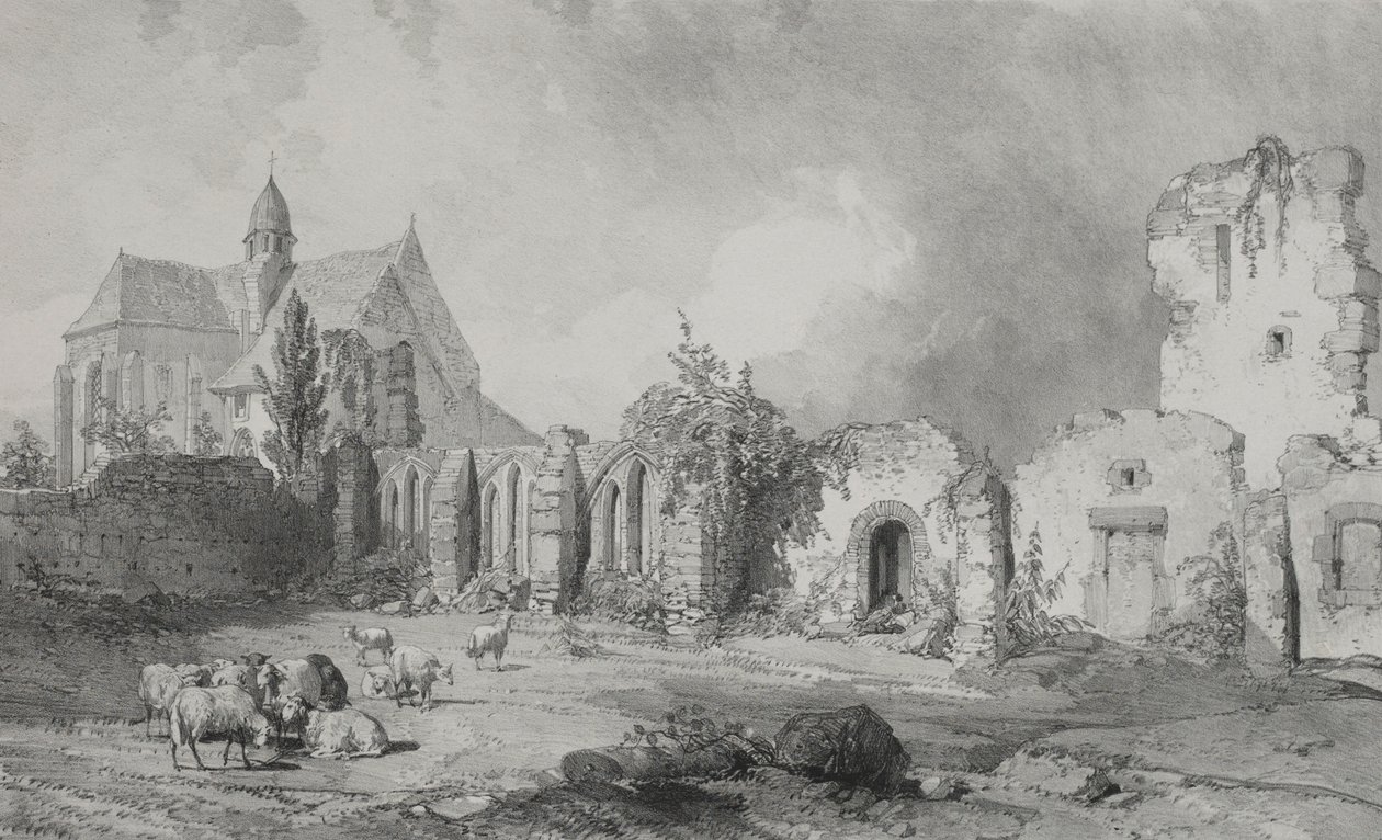 Festői és romantikus utazások az ókori Franciaországban. Bretagne: Relec apátság. alkotó: Eugene Ciceri