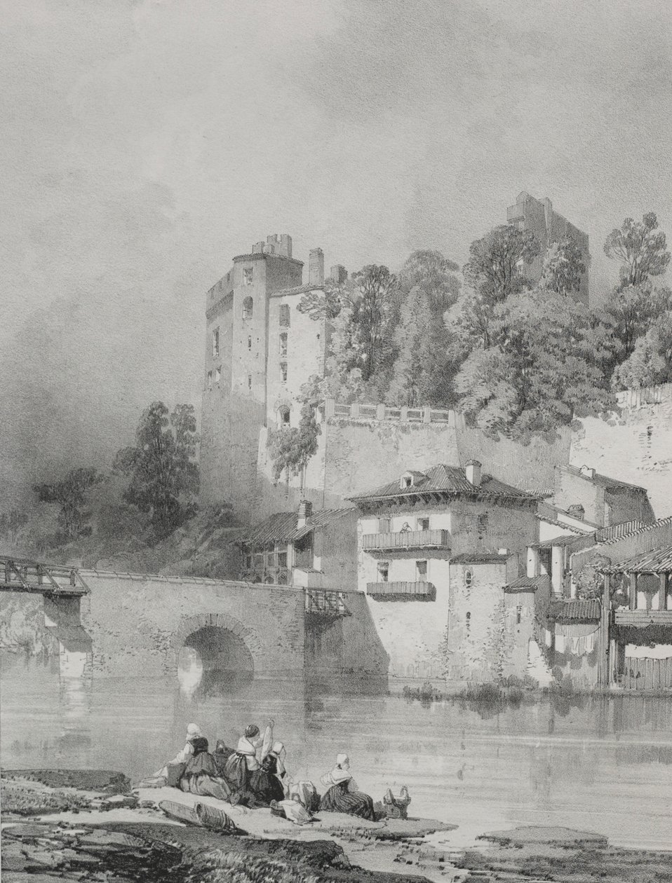 Festői és romantikus utazások az ókori Franciaországban. Bretagne: Chateau de Clisson. alkotó: Eugene Ciceri