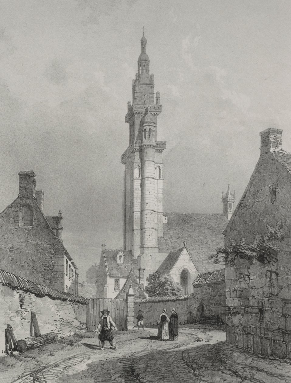 Festői és romantikus utazások az ókori Franciaországban. Bretagne: Roscoff templom alkotó: Eugene Ciceri