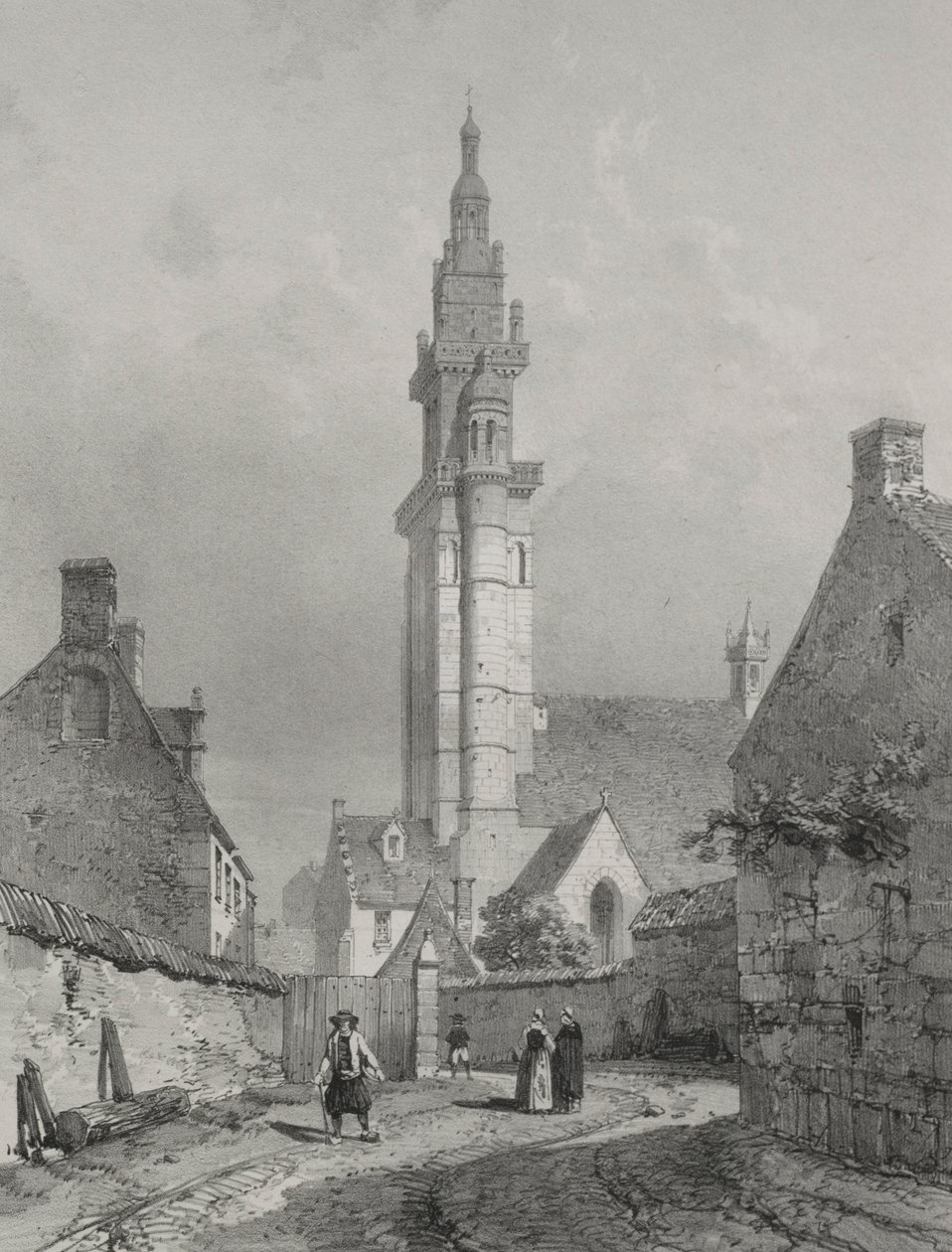Festői és romantikus utazások az ókori Franciaországban. Bretagne: Roscoff templom. alkotó: Eugene Ciceri