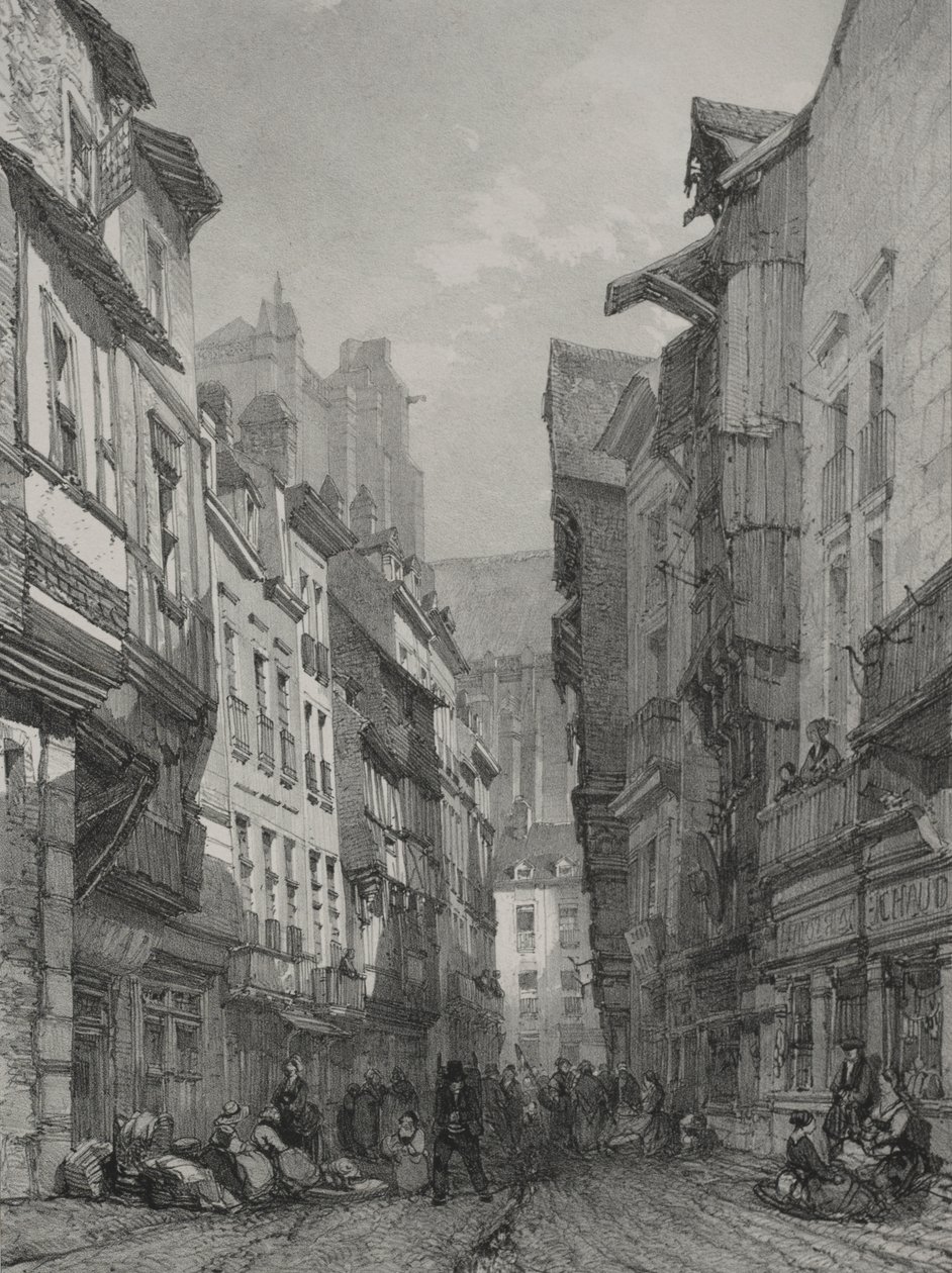 Festői és romantikus utazások az ókori Franciaországban. Bretagne: Nantes régi fő utcája alkotó: Eugene Ciceri