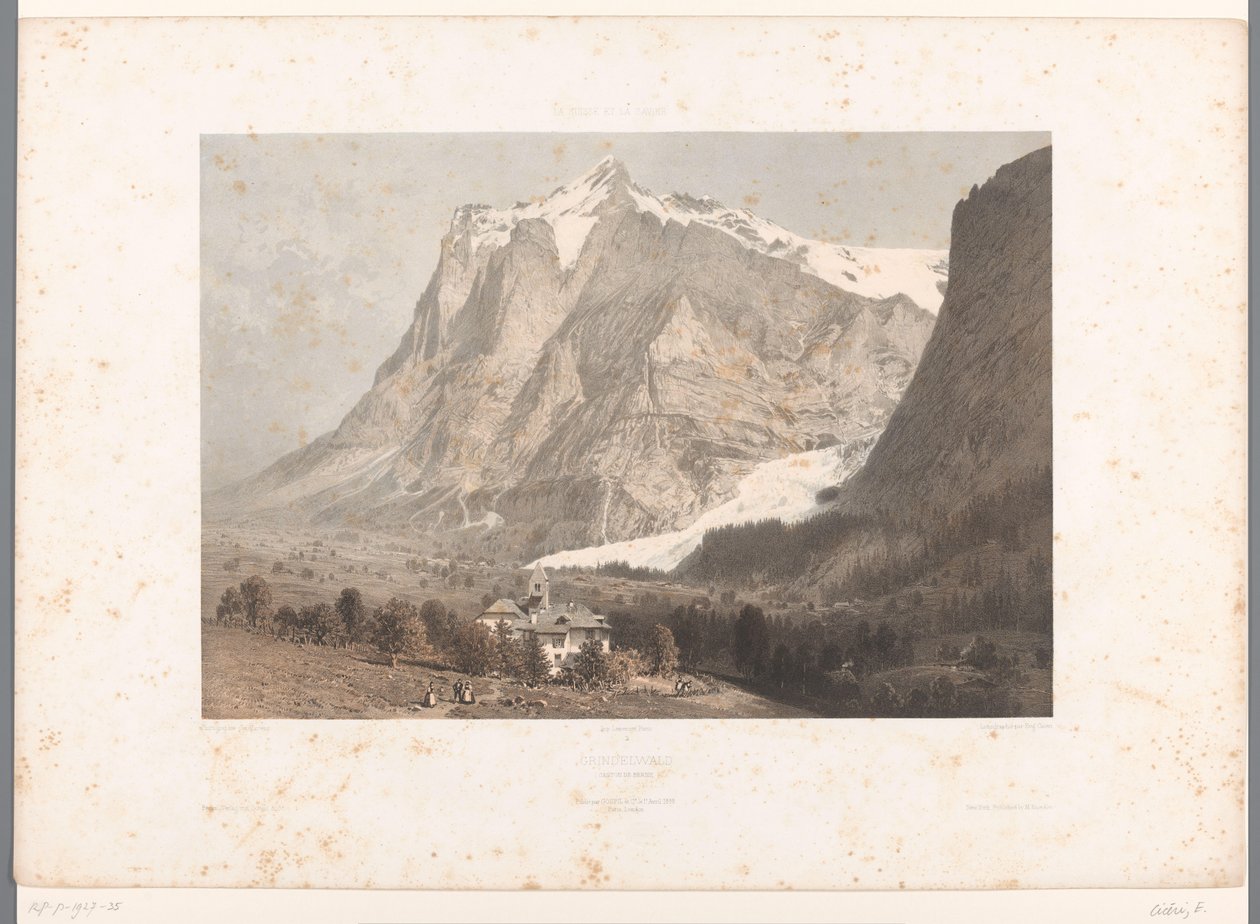Grindelwald kilátása Grindelwald (cím a tárgyon) Arcok Svájcban, Savoyában és Tirolban (sorozat címe) La Suisse, la Savoie et le Tyrol (sorozat címe a tárgyon) alkotó: Eugene Ciceri