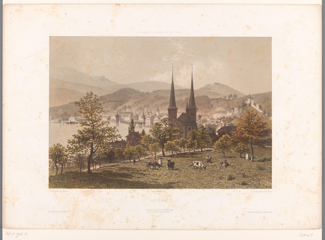 Luzern kilátása Luzerna (cím a tárgyon) Látnivalók Svájcban, Savoyában és Tirolban (a sorozat címe a tárgyon) La Suisse, la Savoie et le Tyrol (sorozat címe) alkotó: Eugene Ciceri