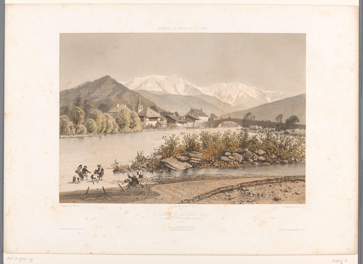 Saint-Martin-sur-Arve kilátása a Mont Blanc-ról St. Martin és Mont-Blanc (cím a tárgyon) Gezichten in Zwitserland, Savoy in Tirol (sorozat címe) Svájc, Savoy és Tirol (sorozat címe a tárgyon) alkotó: Eugene Ciceri
