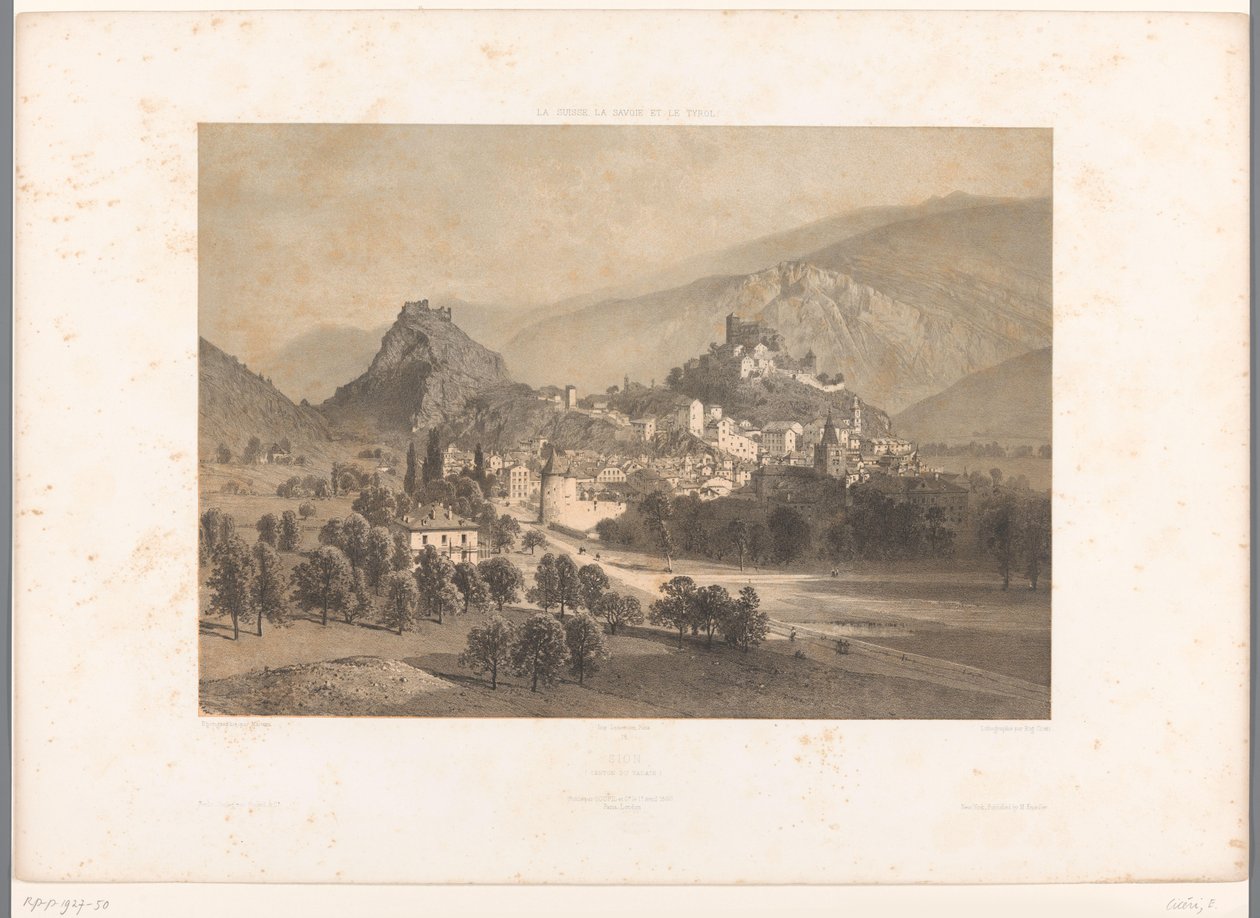 Kilátás Sionra a Rhone völgyében Sion (cím a tárgyon) Arcok Svájcban, Savoyában és Tirolban (sorozat címe) La Suisse, la Savoie et le Tyrol (sorozat címe a tárgyon) alkotó: Eugene Ciceri