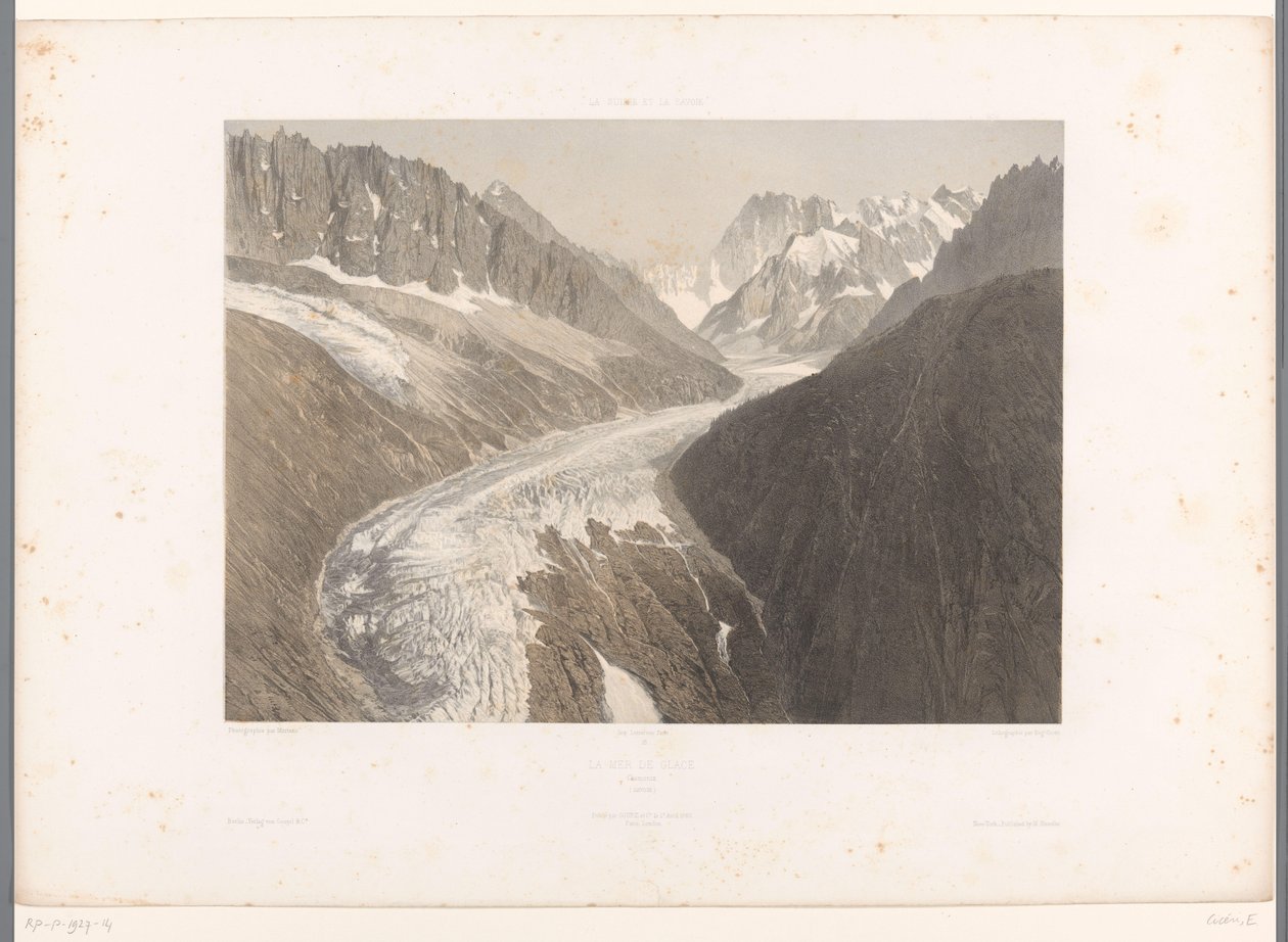 Kilátás a Mer-de-Glace gleccserre Chamonix-ban La Mer de Glace, Chamonix (cím a tárgyon) Arcok Svájcban és Savoyában (sorozat címe) La Suisse et la Savoie (sorozat címe az objektumon) alkotó: Eugene Ciceri