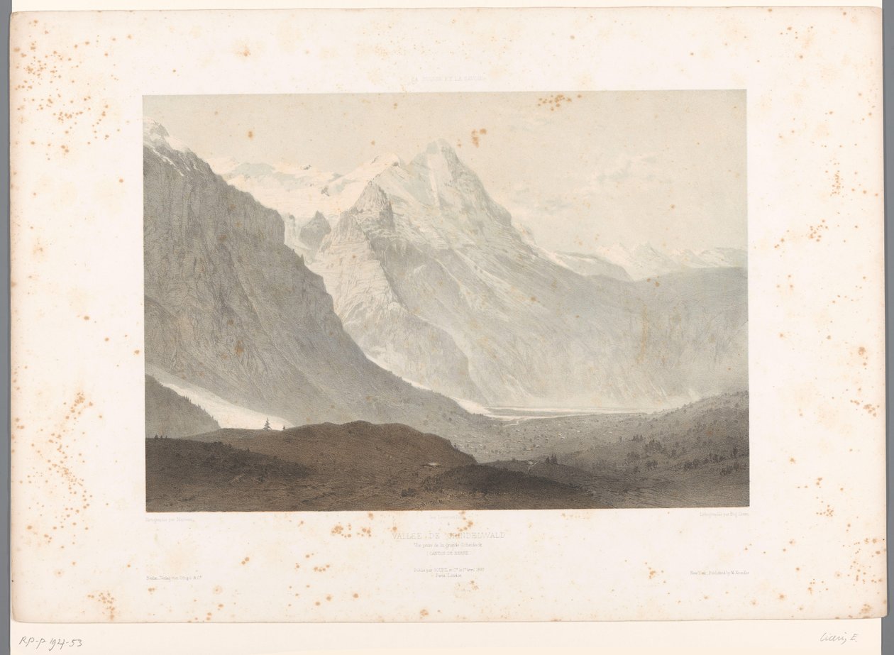 Kilátás a Grindelwald-völgyre Grindelwald-völgy (cím a tárgyon) Arcok Svájcban és Savoyában (sorozat címe) La Suisse et la Savoie (sorozat címe az objektumon) alkotó: Eugene Ciceri