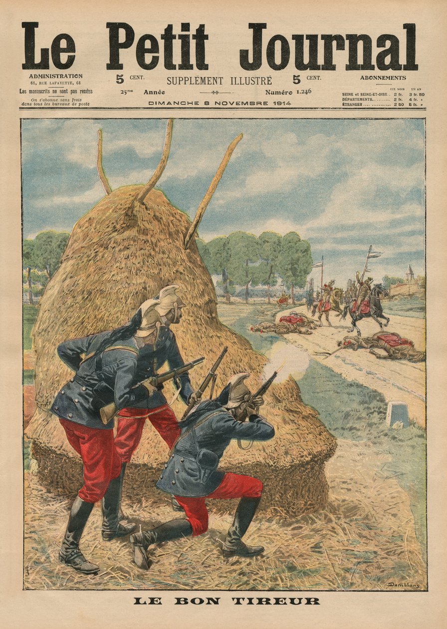 Jó felvétel, előlap-illusztráció a „Le Petit Journal”-ból, mellékelt illusztráció, 1914. november 8. alkotó: Eugene Damblans