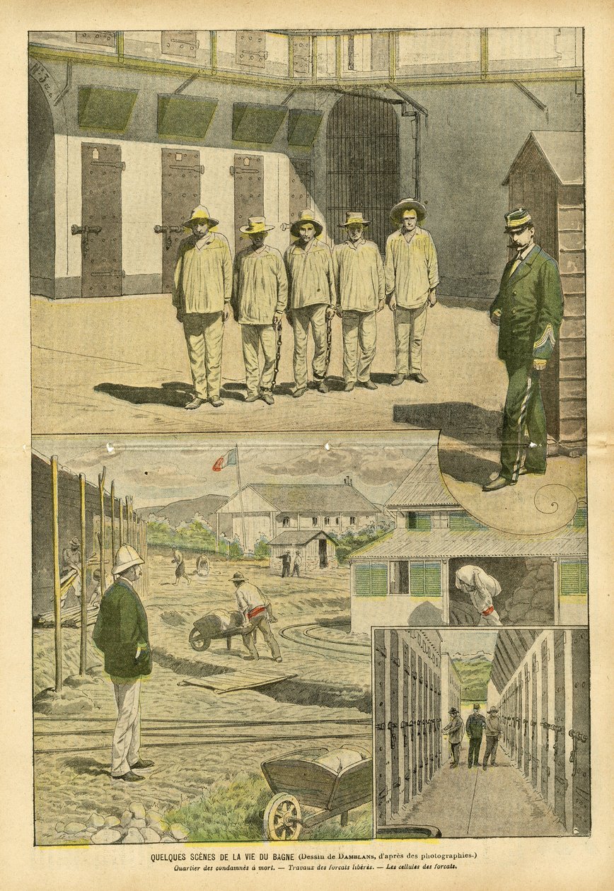 Eugene Damblans (1865-1945) illusztrációja a Le Pelerinben, 05.07. - Néhány jelenet a bagné életéből - Börtönök, Bagnes, Munkaerő - Foglyok, börtönőrök alkotó: Eugene Damblans