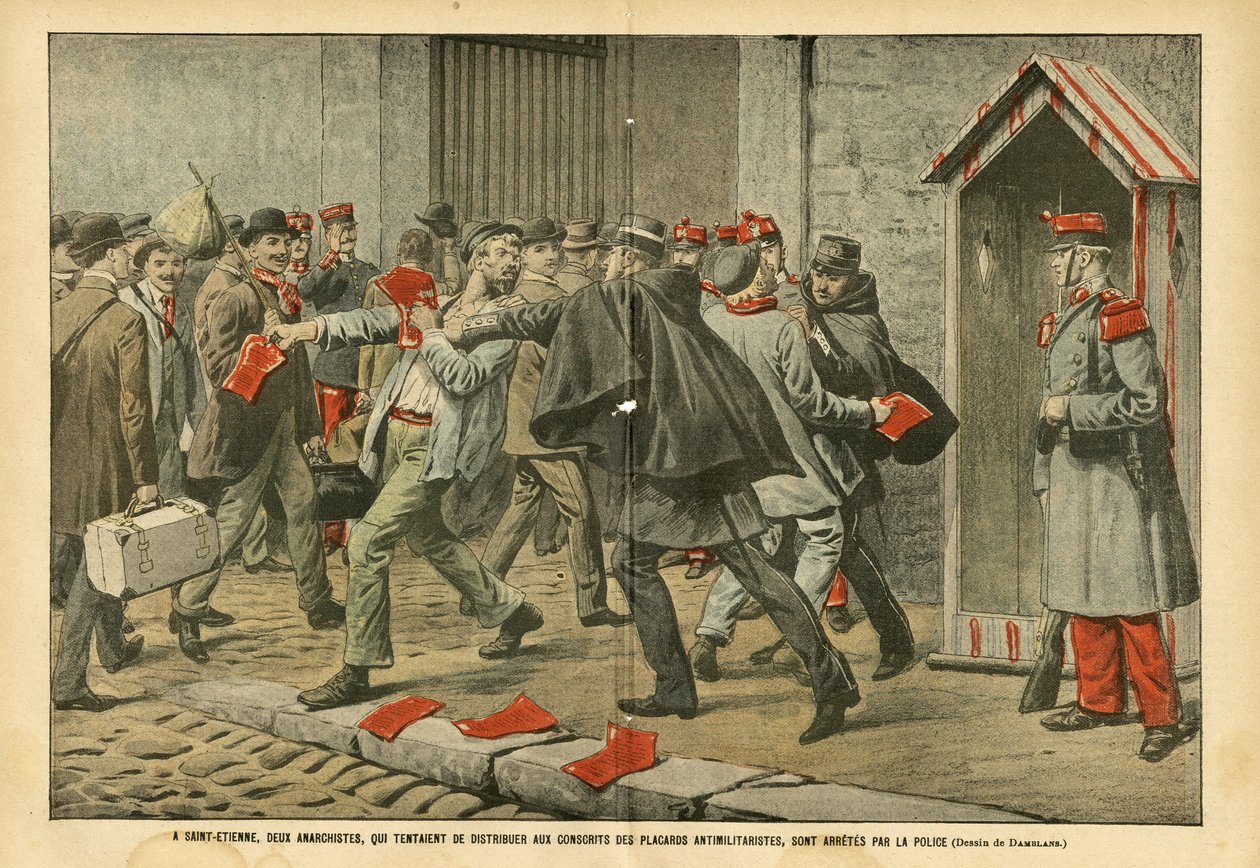 Illusztráció Eugene Damblansról (1865-1945) Le Pelerinben, 2005.10.22. - Saint-Etienne-ben a rendőrség letartóztatott két anarchistát, akik megpróbáltak antimilitarista ruhásszekrényeket szétosztani a hadkötelesek között - Antimilitarizmus, anarchista anar alkotó: Eugene Damblans