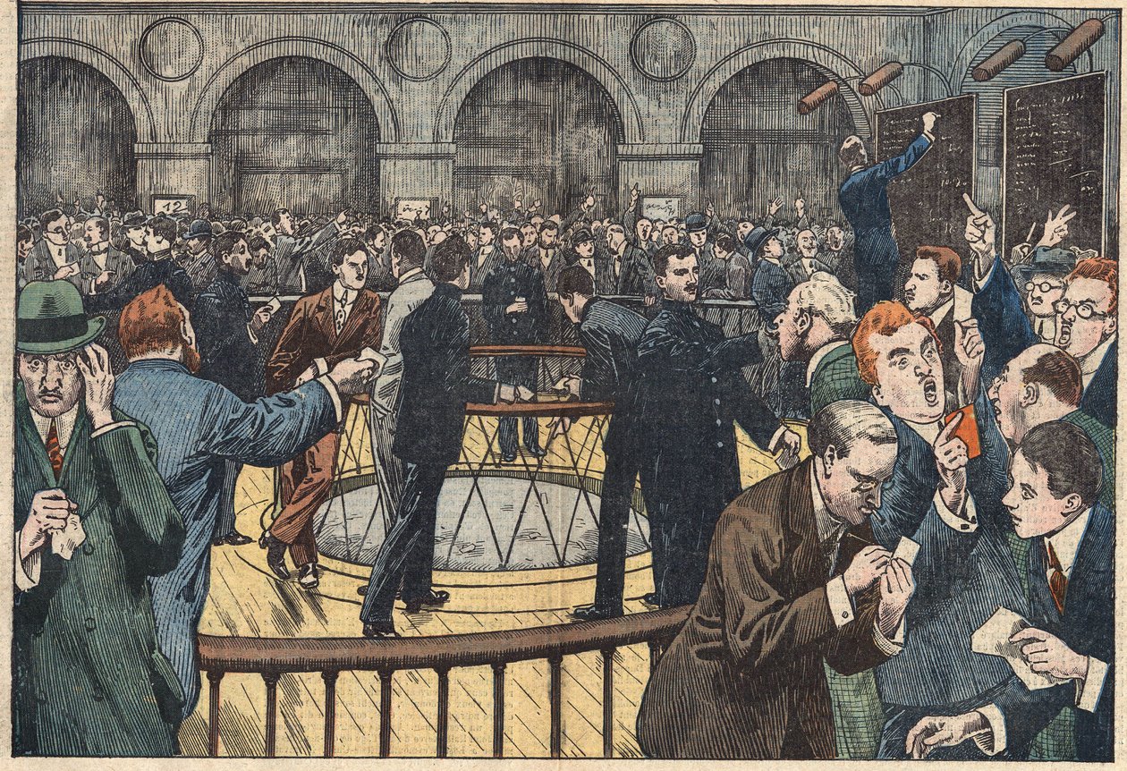A Párizsi Értéktőzsde belső képe. Damblans illusztráció. A december 5-i „” Le Pelerin”-ben alkotó: Eugene Damblans