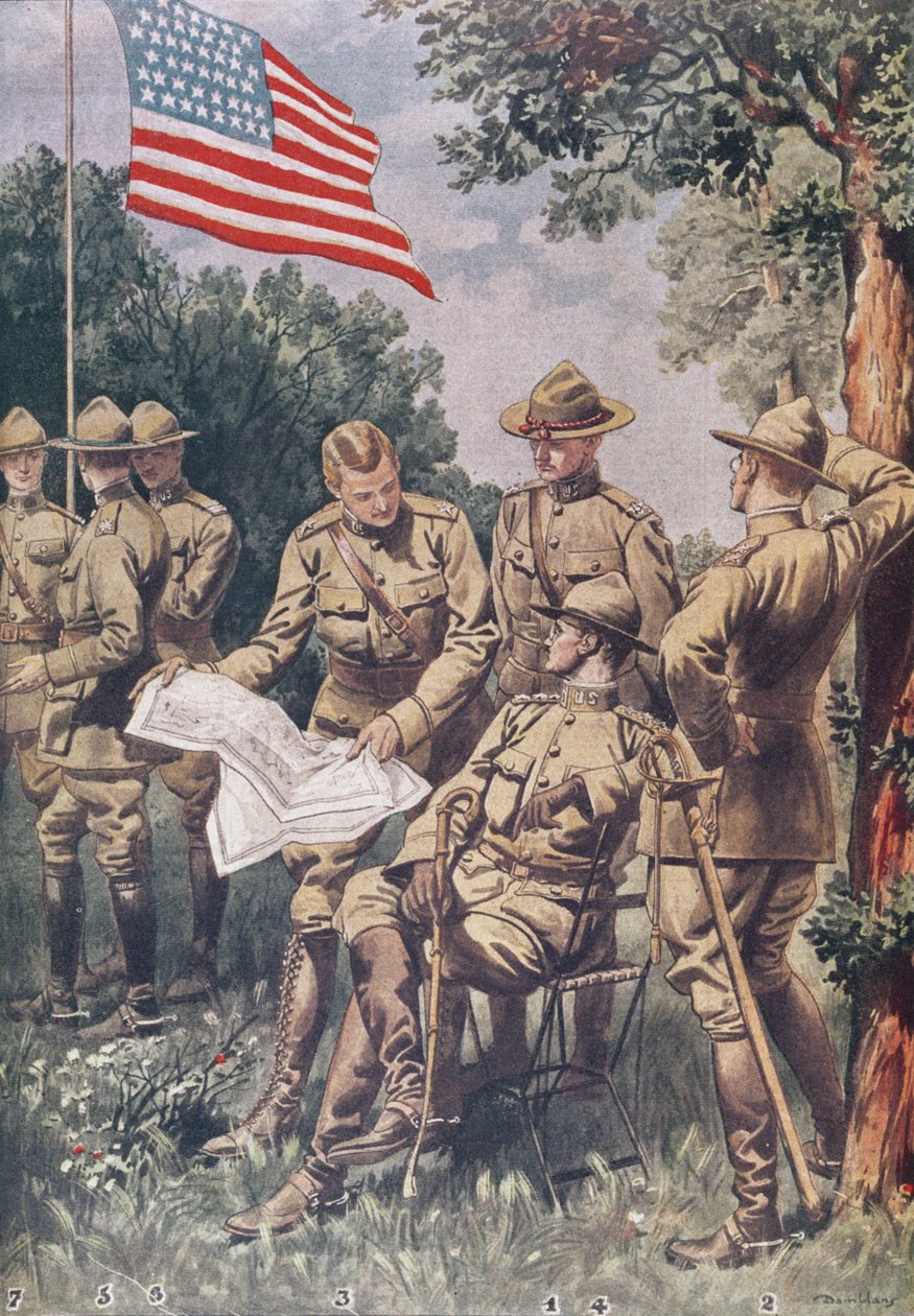 Az amerikaiak érkezése Franciaországba: hogyan ismerjük fel a különböző rangokat, "Le Petit Journal", 1917-18. alkotó: Eugene Damblans
